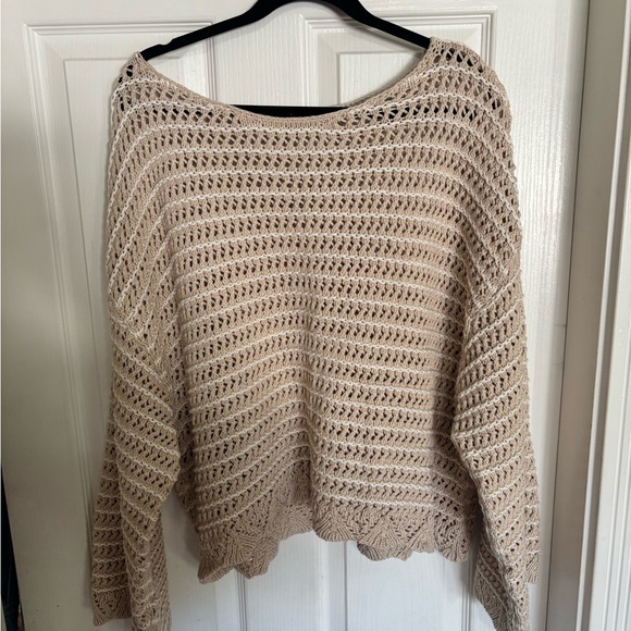 American Eagle Outfitters Sweaters - American Eagle Outfitters Beige Open-Knit Scoop Neck Sweater